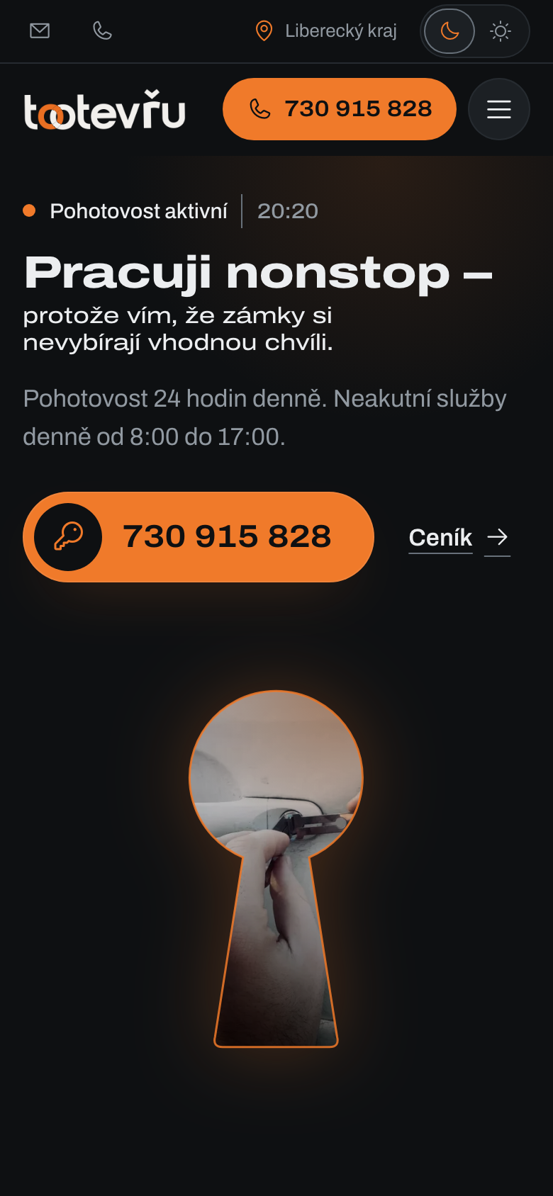 Návrh B, hlavní stránka na mobilu