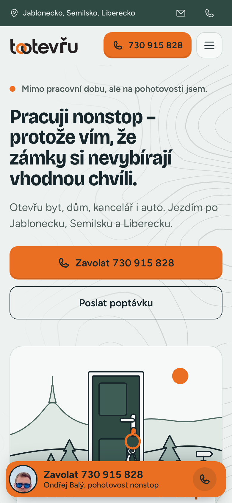 Návrh C, hlavní stránka na mobilu